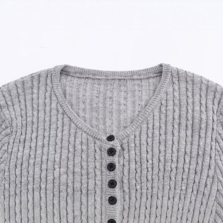 Damen Langarmshirt mit strukturiertem Rippdesign und Knopfdetails Drune