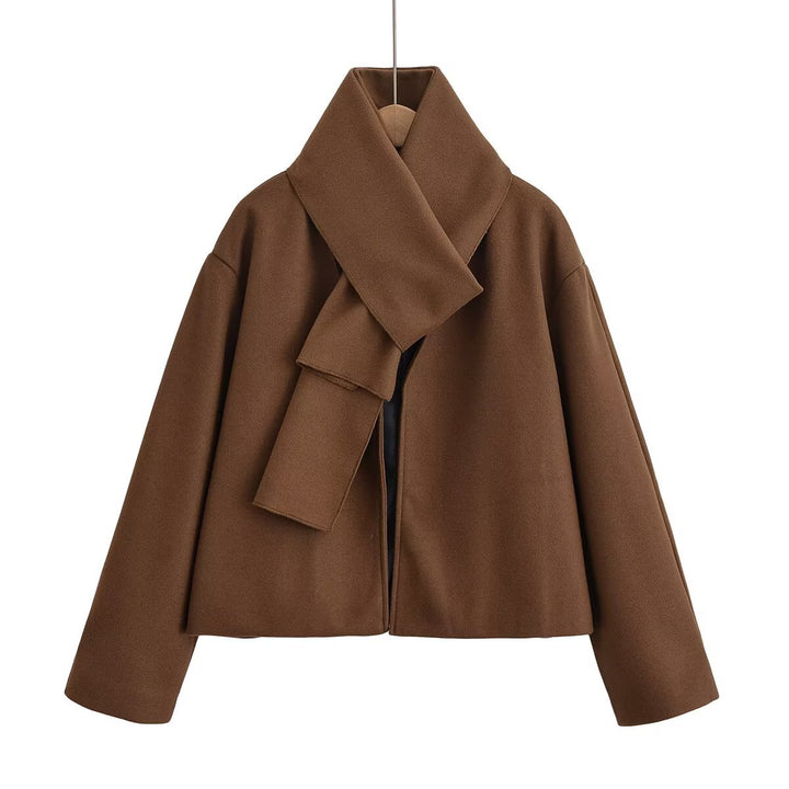 Damen elegante kurz geschnittene Jacke mit großem Kragen Drune