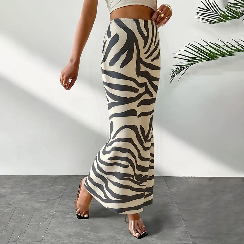 Damen Maxi-Rock mit kreativem Zebra-Muster Drune