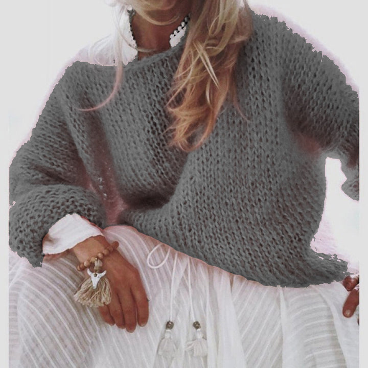 Damen Kurzgeschnitteter flauschiger Grobstrickpullover mit überschnittener Schulter Drune