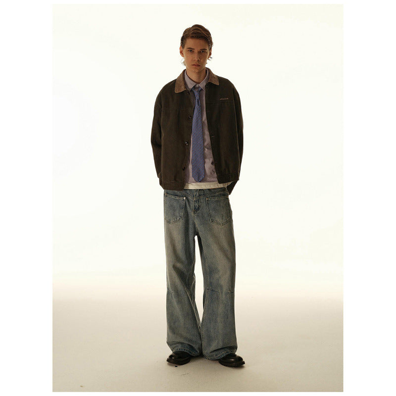 Herren Boxy-Canvas-Jacke mit Cordkragen und verdeckter Knopfleiste Drune
