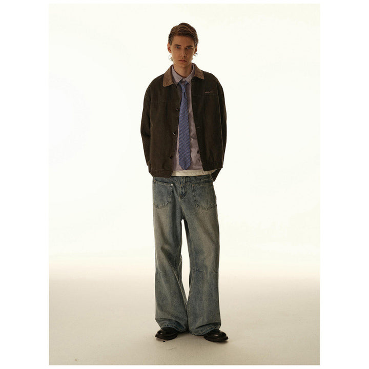 Herren Boxy-Canvas-Jacke mit Cordkragen und verdeckter Knopfleiste Drune