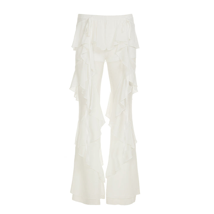Damen Palazzo-Hose mit voluminösen Rüschendetails und elastischem Bund Drune