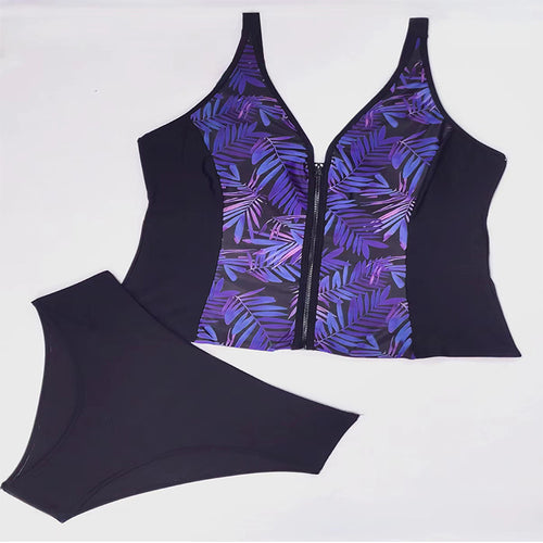 Damen Sportlicher Tankini mit floralem Reißverschluss Drune