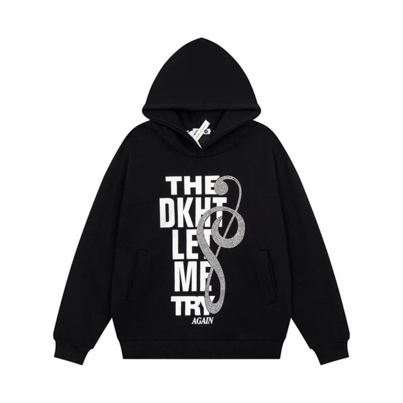 Damen Kapuzenpullover mit Strass-Frontprint, Relaxed-Fit und seitlichen Eingrifftaschen Drune