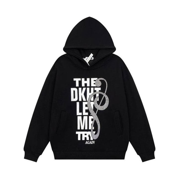Damen Kapuzenpullover mit Strass-Frontprint, Relaxed-Fit und seitlichen Eingrifftaschen Drune
