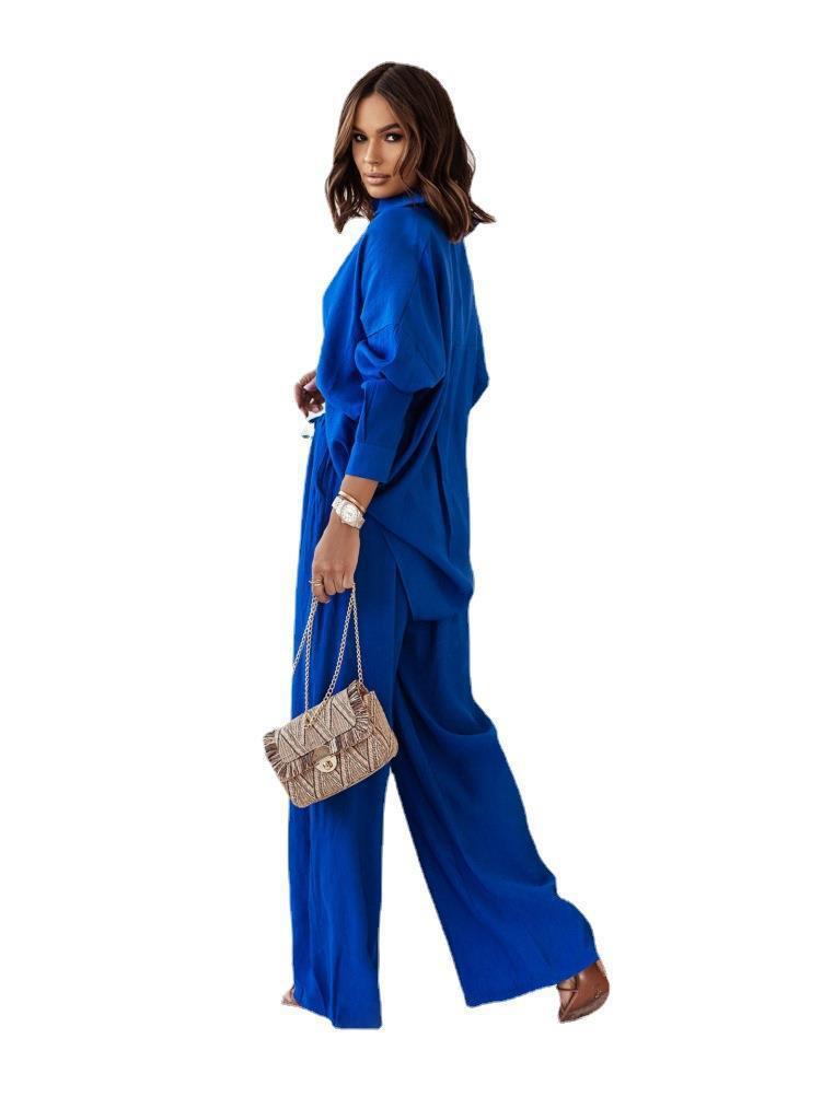 Damen luftiges Zweiteiliges Set aus Hemd und Hose mit Taillenknoten Drune