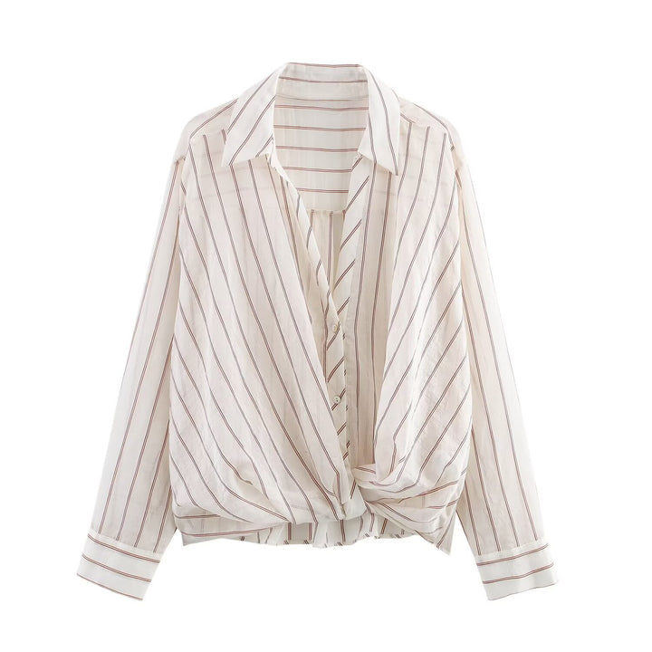 Damen Gestreifte Bluse mit Knotenfront und Hemdkragen Drune