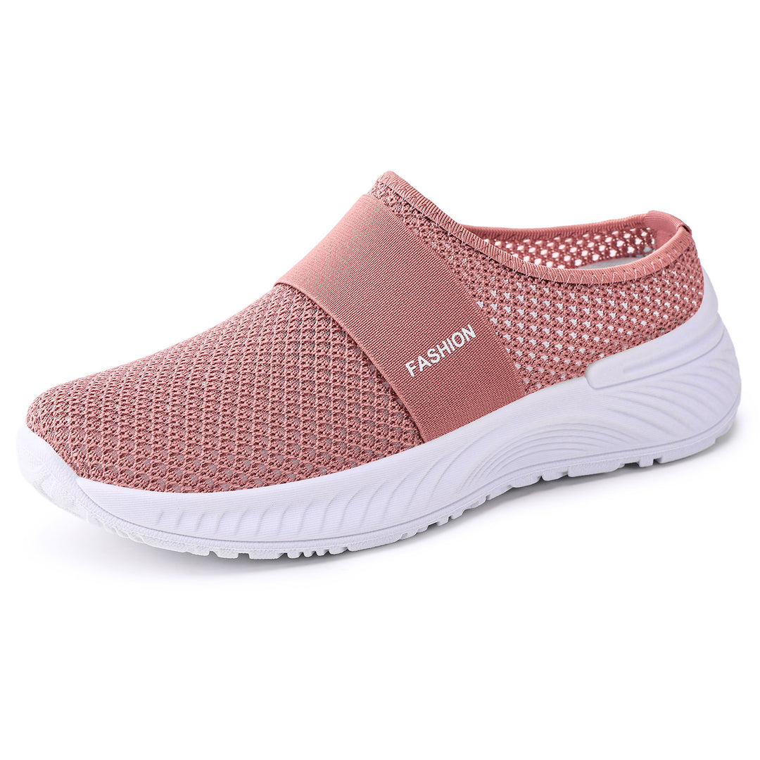 Damen nan atmungsaktive Strick-Slipper mit elastischem Mittelriemen und stoßabsorbierender Wellenlaufsohle Drune