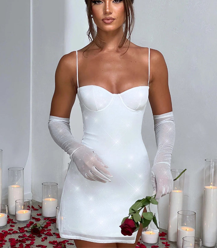 Damen Glamouröses Minikleid mit schimmerndem Oberteil und taillierter Silhouette Drune
