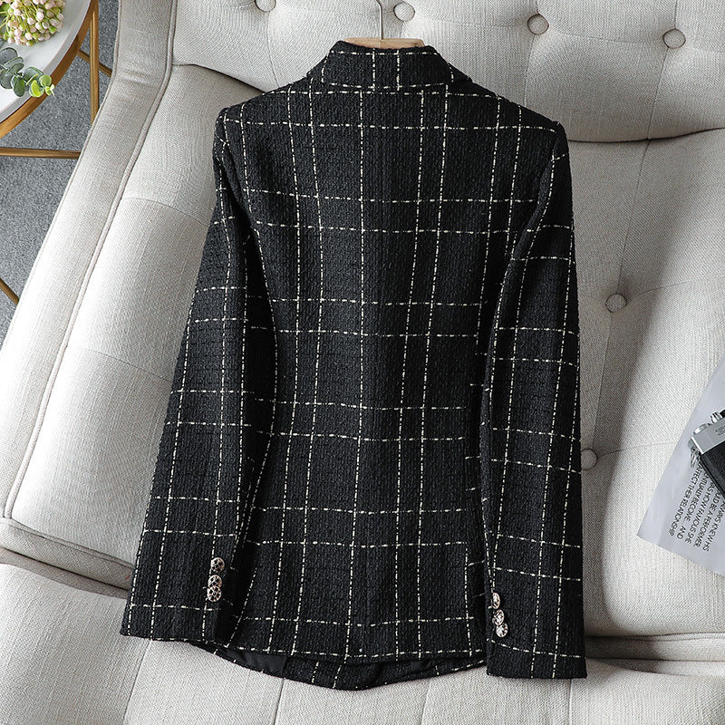 Drune | Blazer Figurschneider Tweed Textur Doppelreiher Karomuster