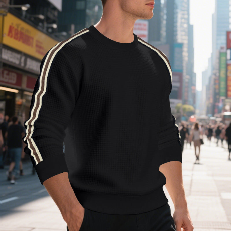 Herren Waffelstrick-Pullover mit kontrastierenden Ärmelstreifen und Rundhalsausschnitt Drune