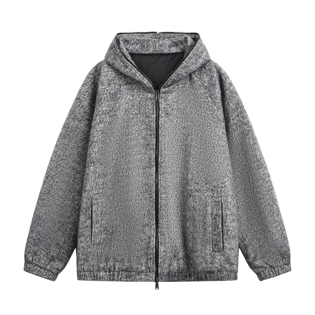 Unisex Boxy Kapuzenjacke mit Strukturstoff, Zweiwege-Reißverschluss und elastischem Saum Drune