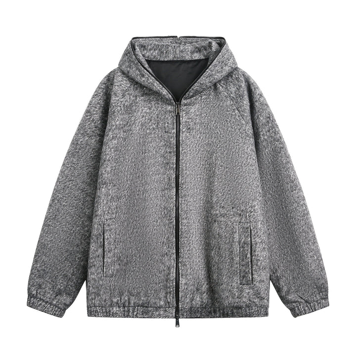 Unisex Boxy Kapuzenjacke mit Strukturstoff, Zweiwege-Reißverschluss und elastischem Saum Drune
