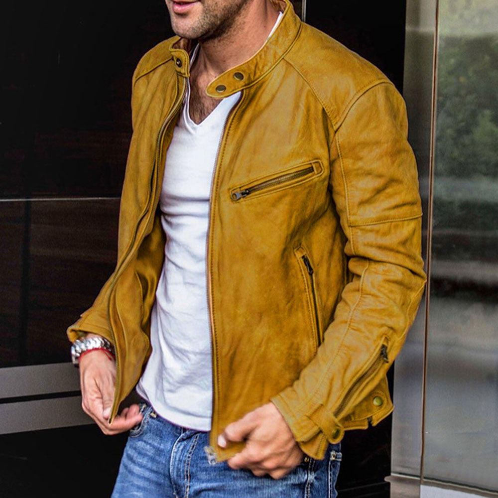 Herren Weiche Leder Bikerjacke mit Designelementen