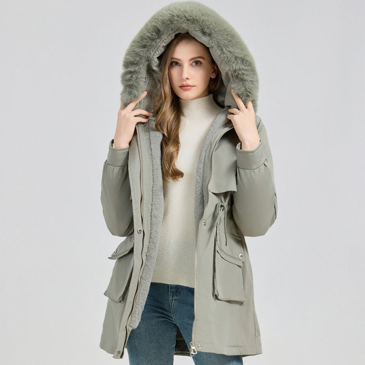 Damen Modische Pufferjacke mit abnehmbarem Kunstpelzkragen und funktionalen Taschen Drune