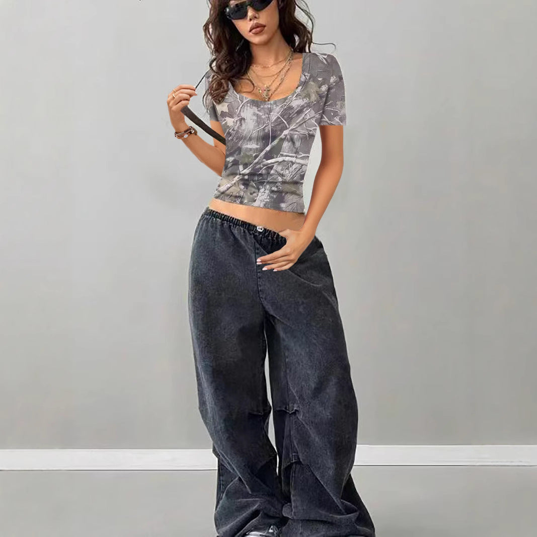 Damen Kurzarm-Oberteil im Camouflage-Design Drune