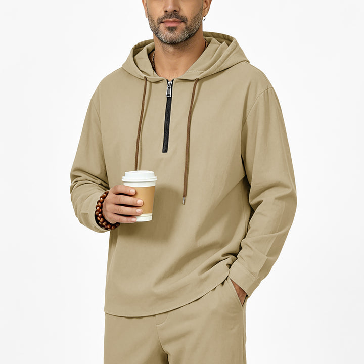 Herren Kapuzenpullover mit Halbzip, Tunnelzug und gerundetem Saum Drune