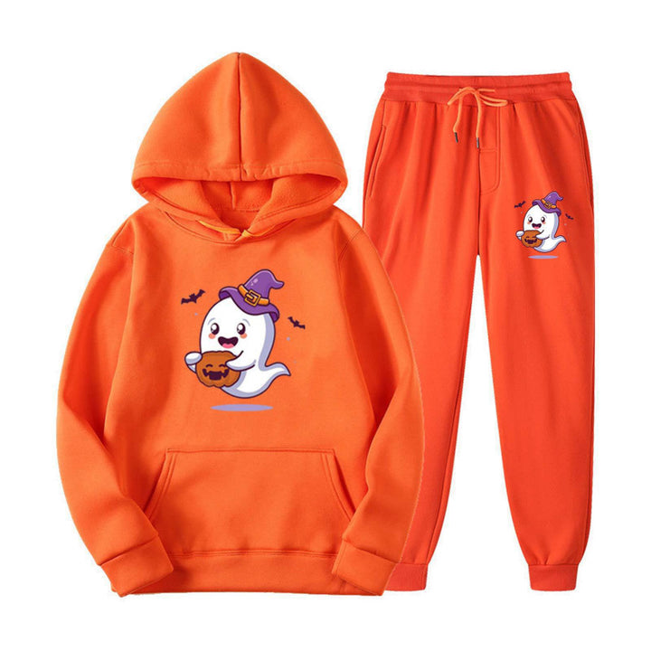 Unisex nan kuscheliger Kapuzenpullover und Jogginghose Set mit Halloween-Geistprint Drune