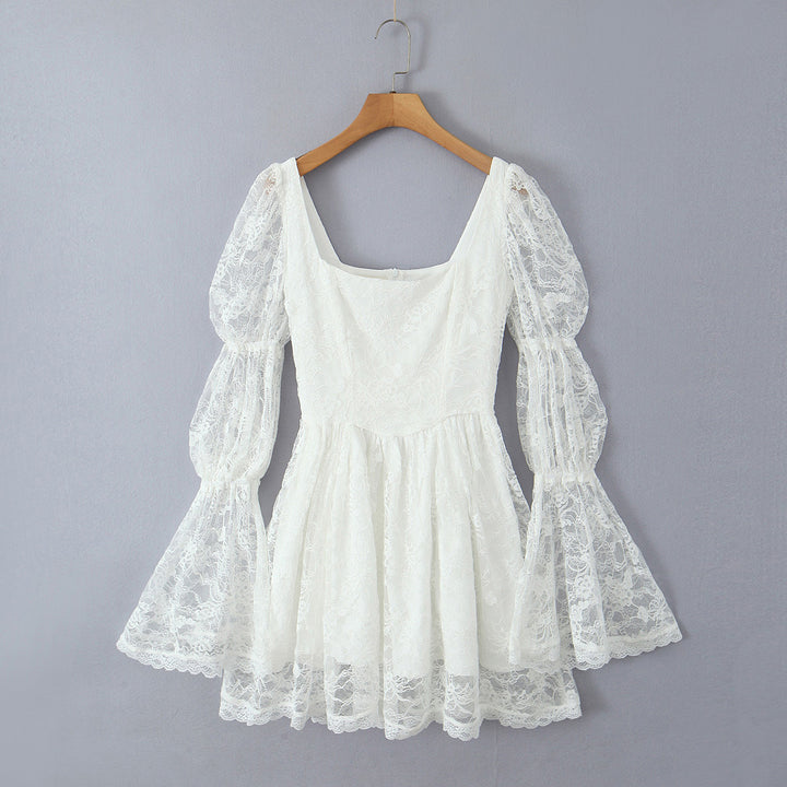 Damen luftiges Spitzenkleid mit voluminösen Puffärmeln Drune