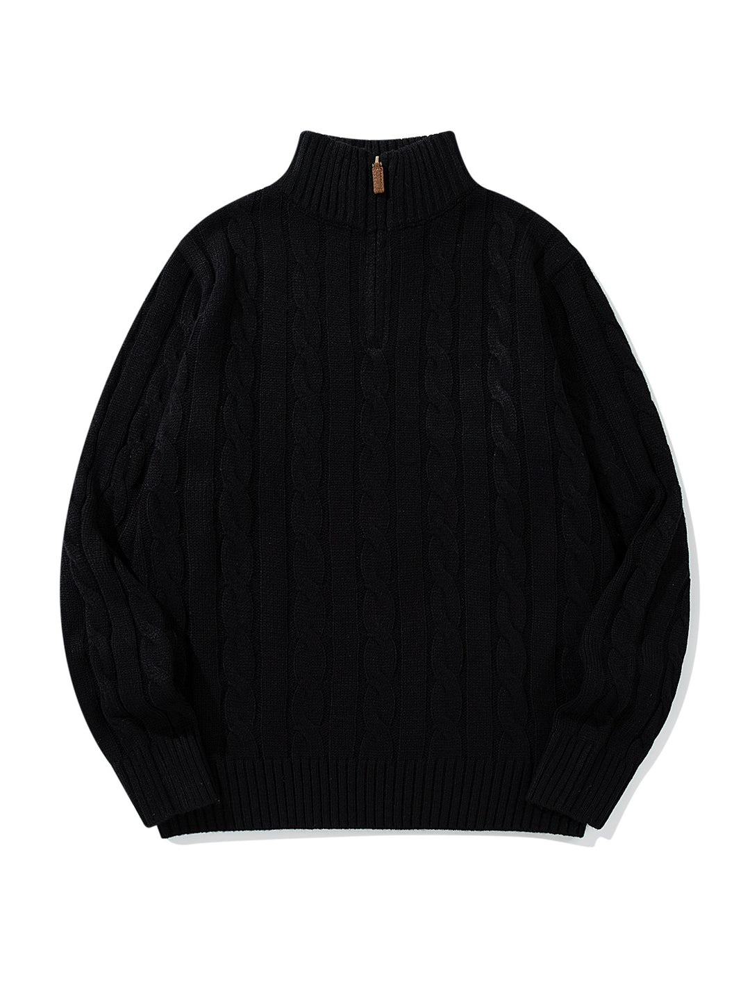 Unisex Zopfmuster-Halbzip-Pullover mit hohem Rippkragen und Oversize-Schnitt Drune