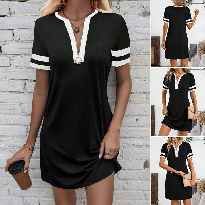 Damen nan Tunika-Minikleid mit Ring-Reißverschluss und sportiven Ärmelstreifen Drune