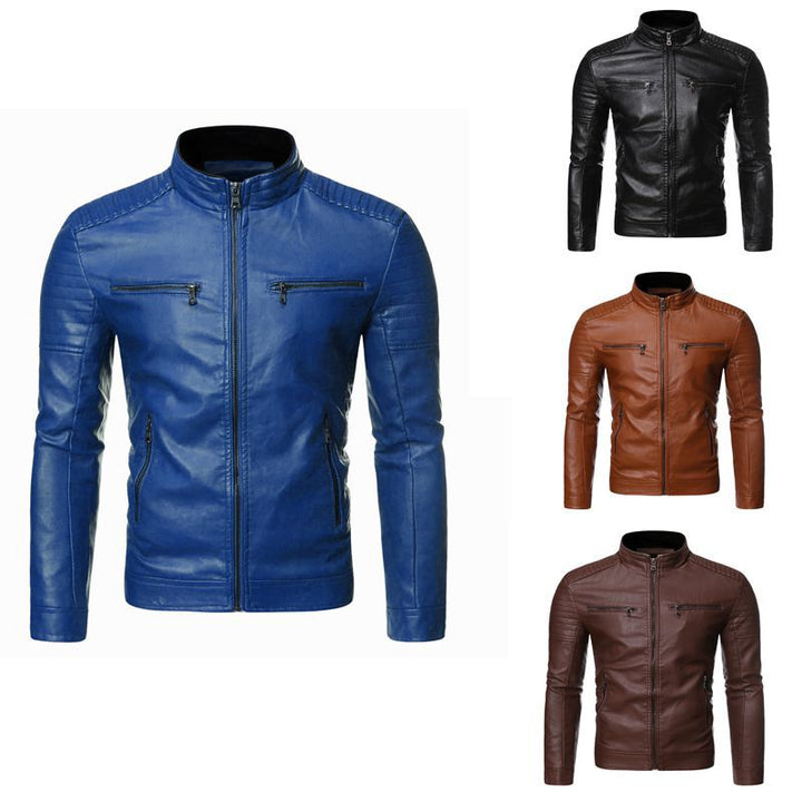 Herren Sportliche Lederjacke mit Stehkragen Drune