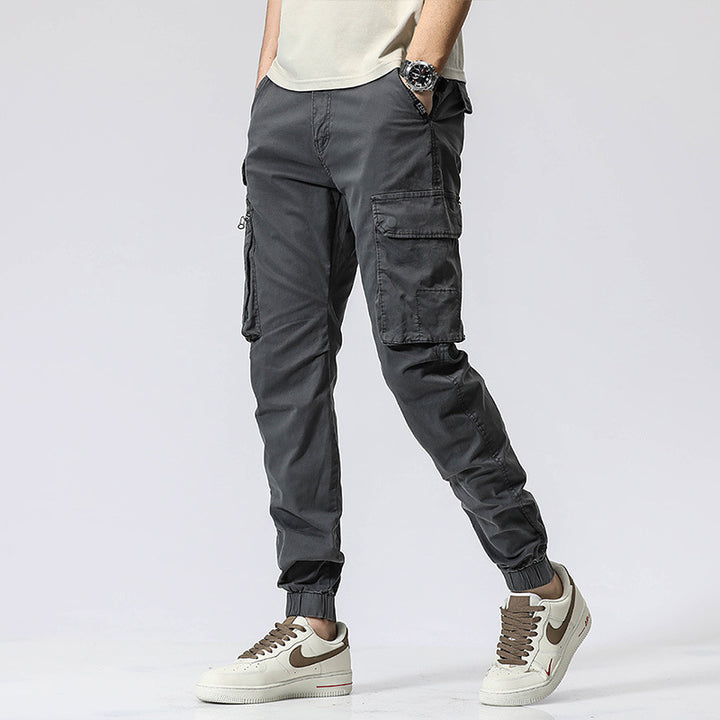 Herren Freizeits-Utility-Cargohose im Joggerstil mit teil-elastischem Bund und multifunktionalen Frontklappen Drune