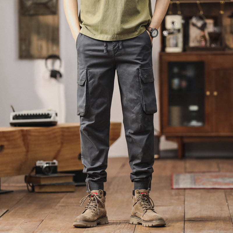 Herren Tactical-Style Cargojogger mit Tunnelzugbund, großen Klappentaschen und gerippten Beinabschlüssen Drune