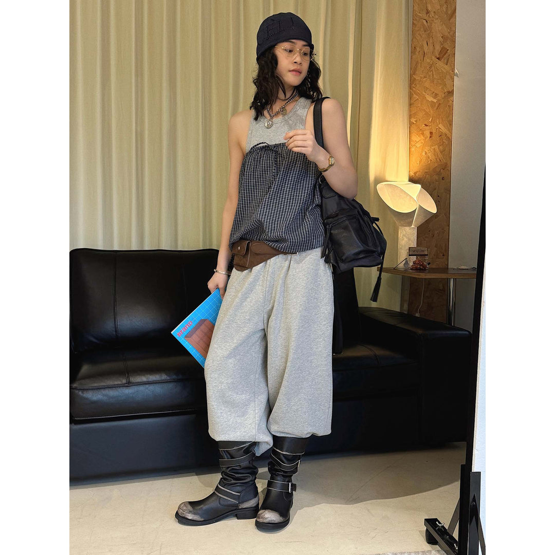 Damen Weiche High‑Waist Lounge‑Palazzohose aus Sweat mit elastischem Bund Drune