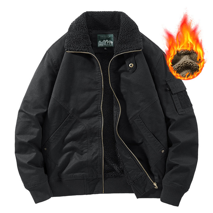 Herren nan schwerer Canvas-Bomber mit wärmendem Sherpa-Innenfutter, ergonomischen Nähten und verdeckter Reißverschlussleiste Drune