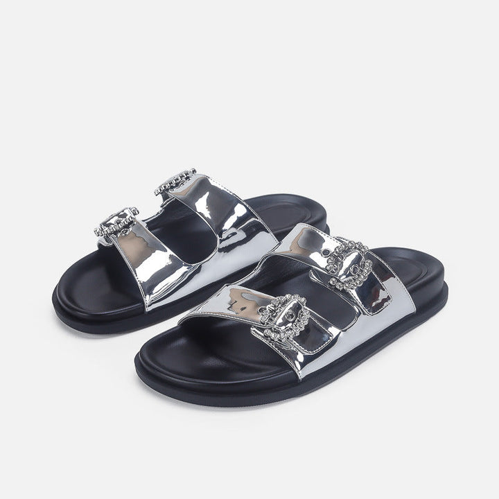 Damen Designer Zehentrenner-Sandalen mit dekorativem Riemendesign und komfortablem Fußbett Drune