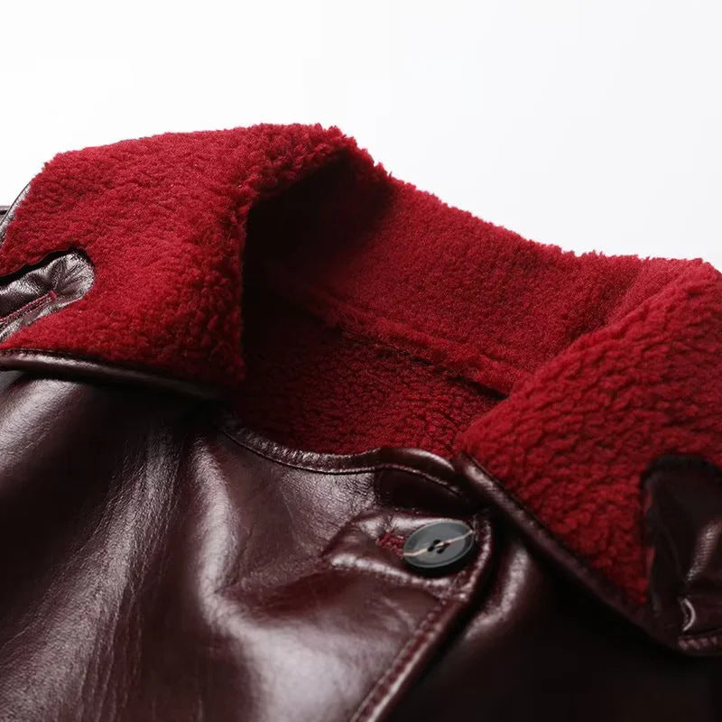 Damen nan kastige Kunstlederjacke mit Teddykragen und Taschenbesätzen Drune