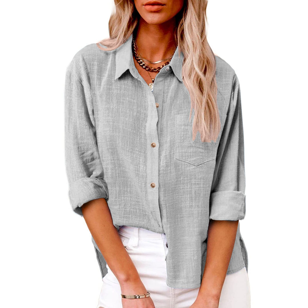 Damen nan oversized Leinen-Baumwollmix Hemdbluse mit Brusttasche und krempelbaren Ärmeln Drune