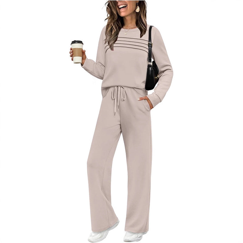 Damen Lounge-Set aus weichem Sweatstoff mit gerafftem Oberteil und weit geschnittenen Jogginghosen Drune