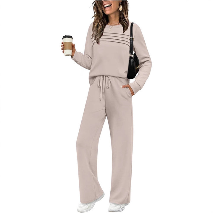 Damen Lounge-Set aus weichem Sweatstoff mit gerafftem Oberteil und weit geschnittenen Jogginghosen Drune