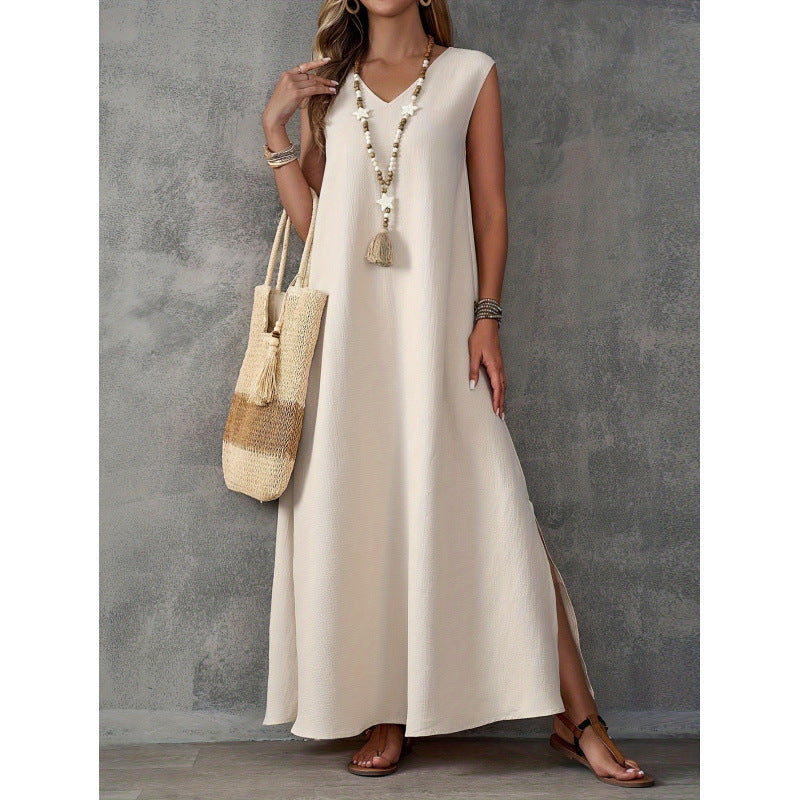 Damen Maxikleid mit V-Ausschnitt und seitlichen Schlitzen Drune