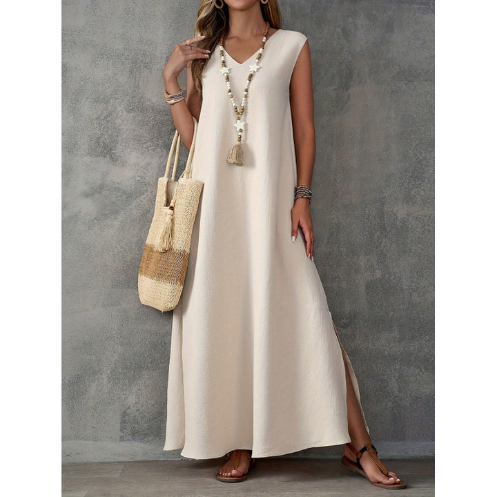 Damen Maxikleid mit V-Ausschnitt und seitlichen Schlitzen Drune
