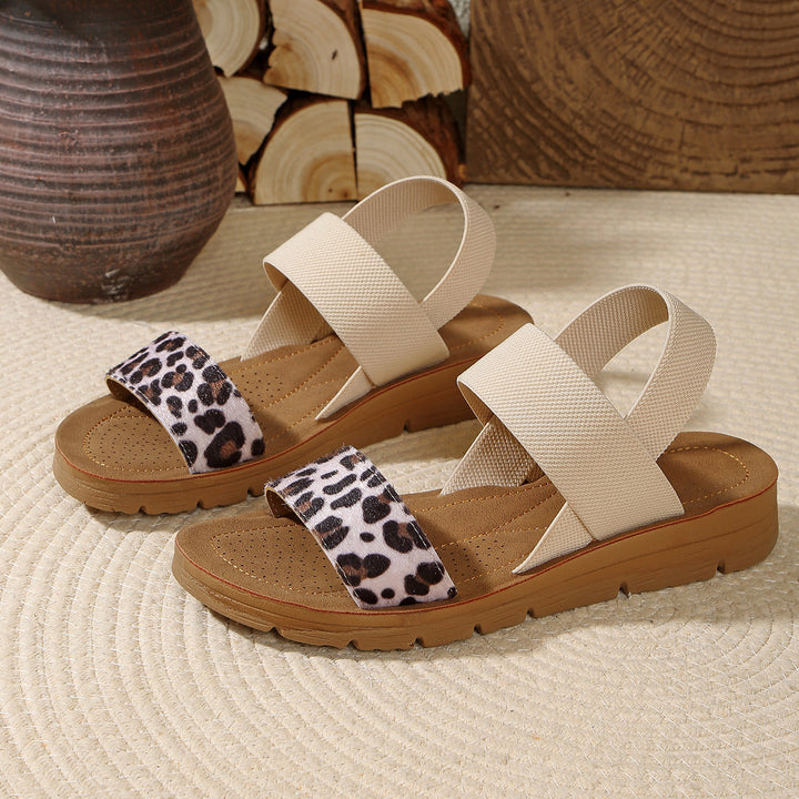 Damen Sandalen mit elastischen Kreuzriemen und Leoprint-Zehenriemen Drune