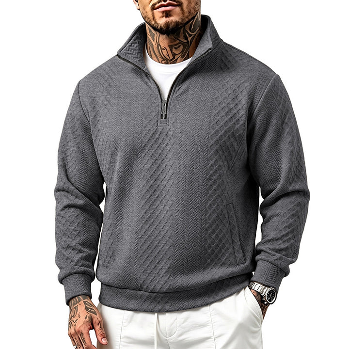 Herren Strukturierter Halbzip-Sweater aus Feinstrick mit Zopfmuster und Eingriffstaschen Drune