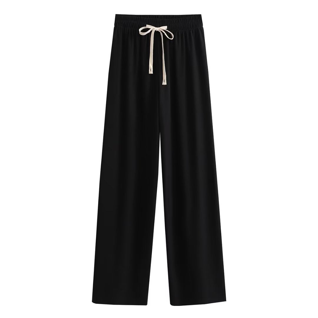 Damen weite Palazzohose mit elastischem Bund und dekorativem Kordelzug Drune