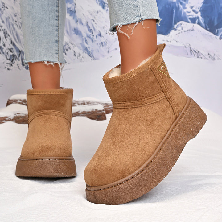 Damen Gefütterte Plateau‑Stiefeletten aus Wildlederoptik mit Teddyfutter Drune