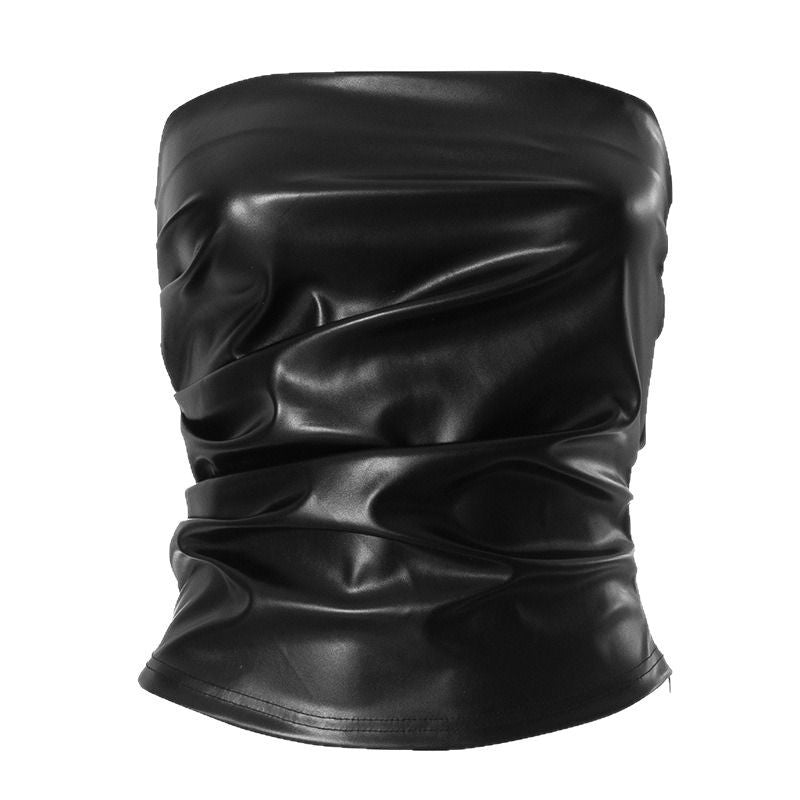 Damen Bandeau-Oberteil aus hochwertigem Kunstleder mit raffinierten Rüschendetails Drune