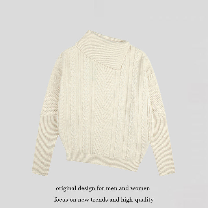 Damen asymmetrischer Zopfmuster-Pullover mit schrägem Rollkragen und Oversize-Schnitt Drune