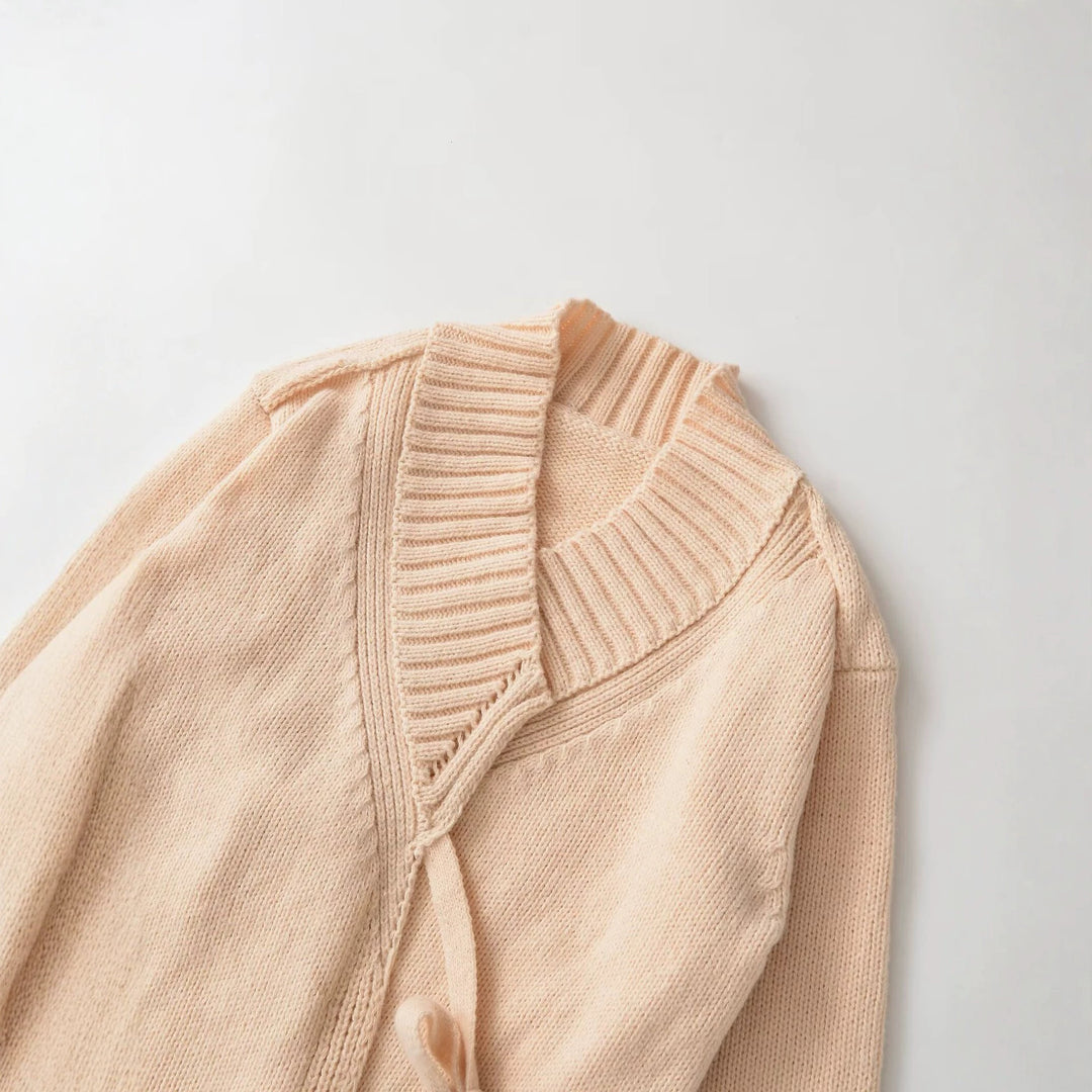 Damen Oversize Strickcardigan mit Bindegürtel und Schalkragen Drune