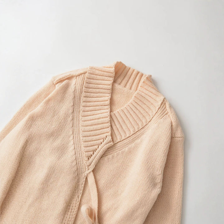 Damen Oversize Strickcardigan mit Bindegürtel und Schalkragen Drune