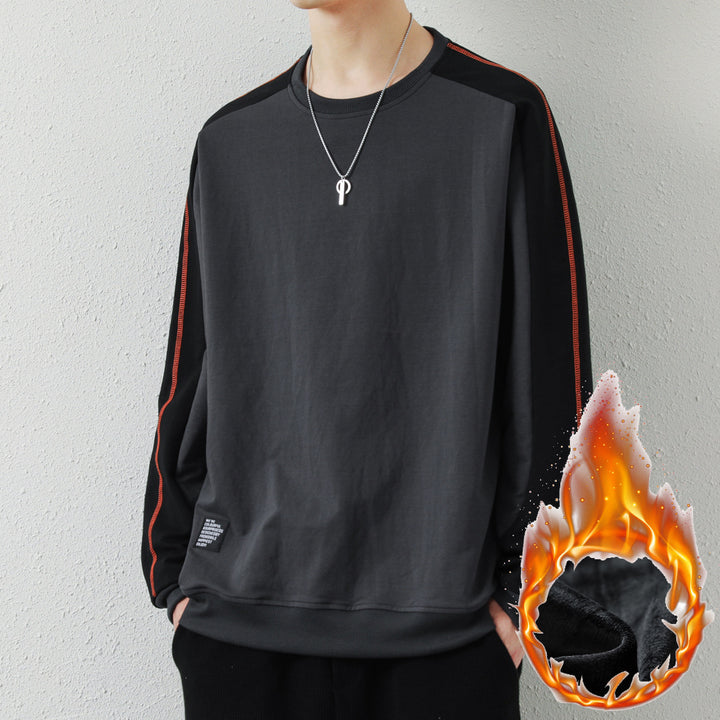 Herren Oversize-Sweatshirt mit kontrastierenden Ärmeln, Flachnaht-Details und Rippbündchen Drune