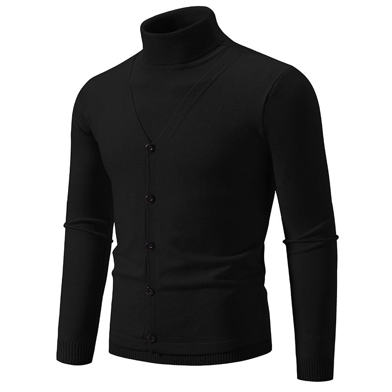 Herren eleganter Rollkragenpullover mit knöpfbaren Frontdetails und feiner Strickstruktur Drune