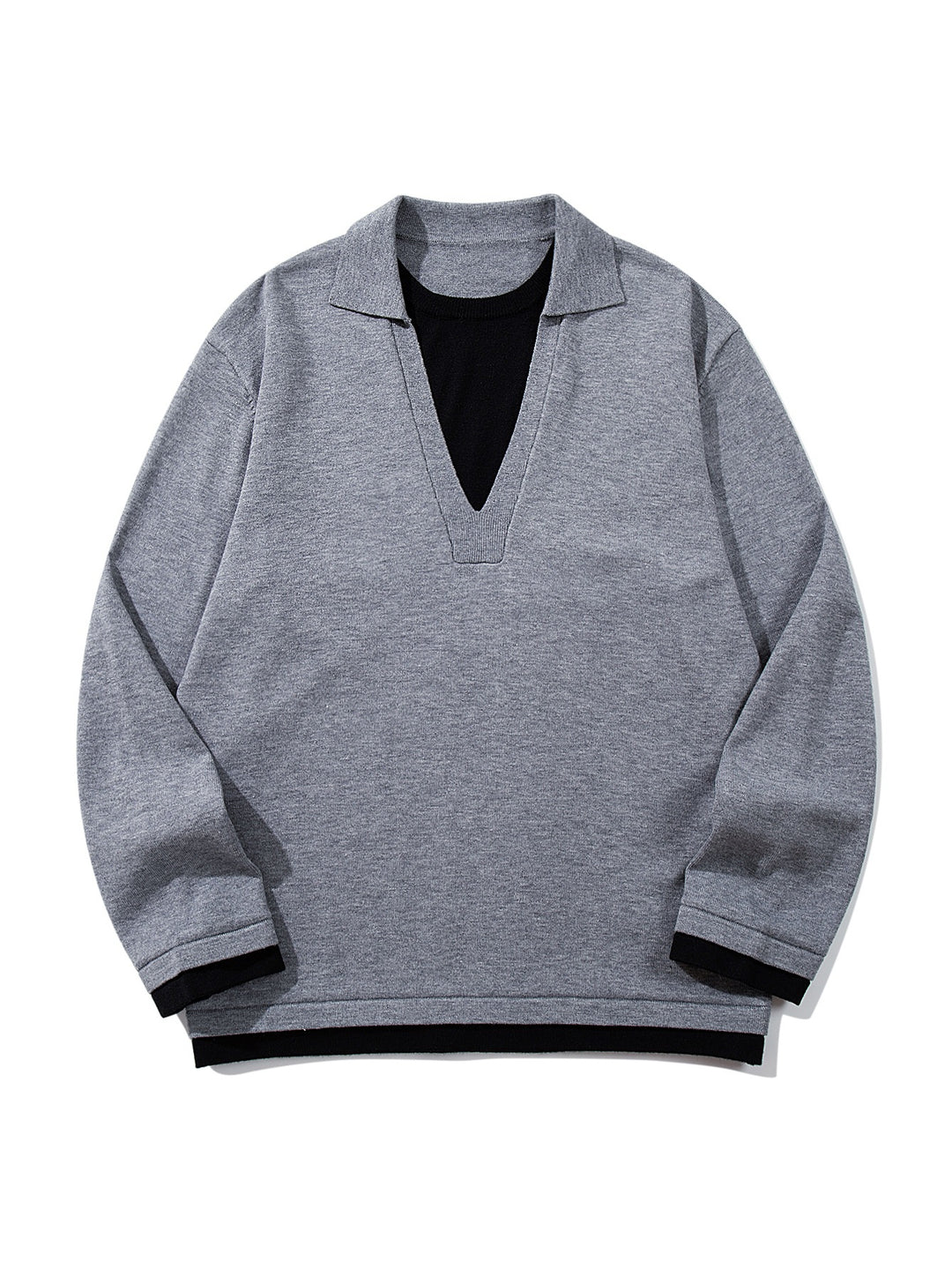 Unisex Lässiger Oversize Strickpullover mit tiefem V Einsatz und Hemd‑Layer Optik Drune