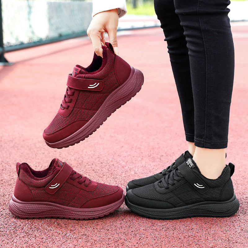 Damen nan gefütterter Komfort-Walking-Sneaker mit niedrigem Schaft, Klettverschluss und stoßabsorbierender EVA-Dämpfung Drune